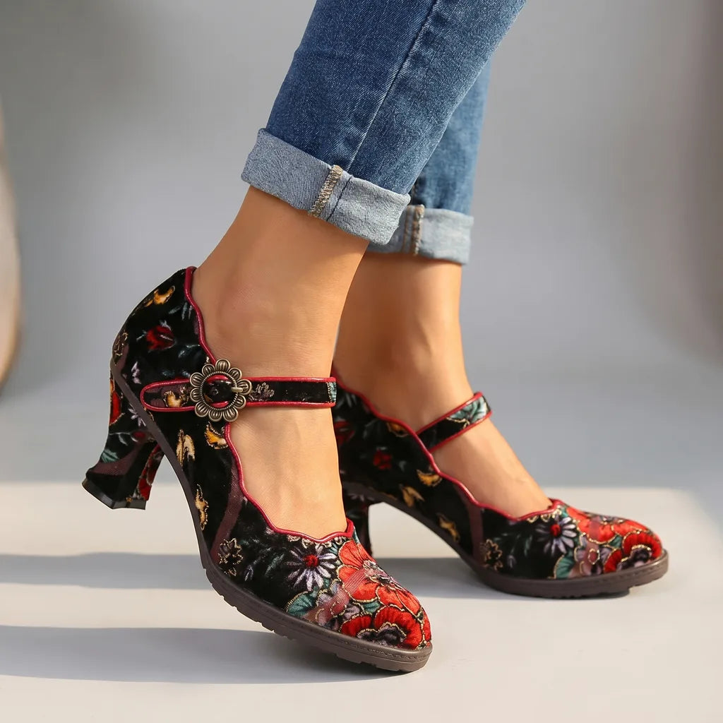 Sydney | Women's Vintage Mary Jane Heels - Color:Red;Size:36