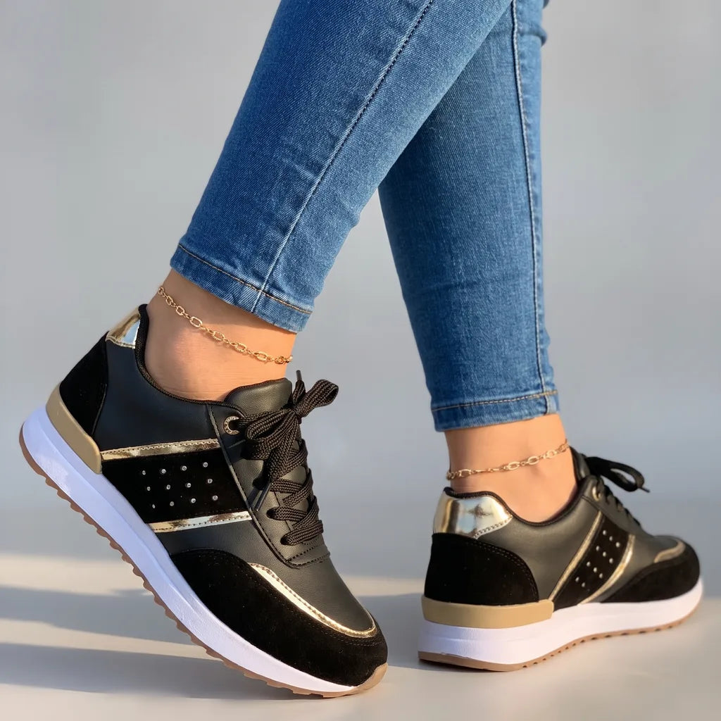 Syeda | Women's Orthopedic Wedge Sneakers  - Color:Black;Size:36