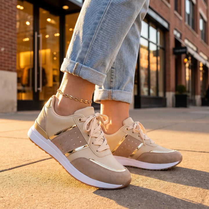 Women's Beige Huntington Colorblock Platform Sneakers