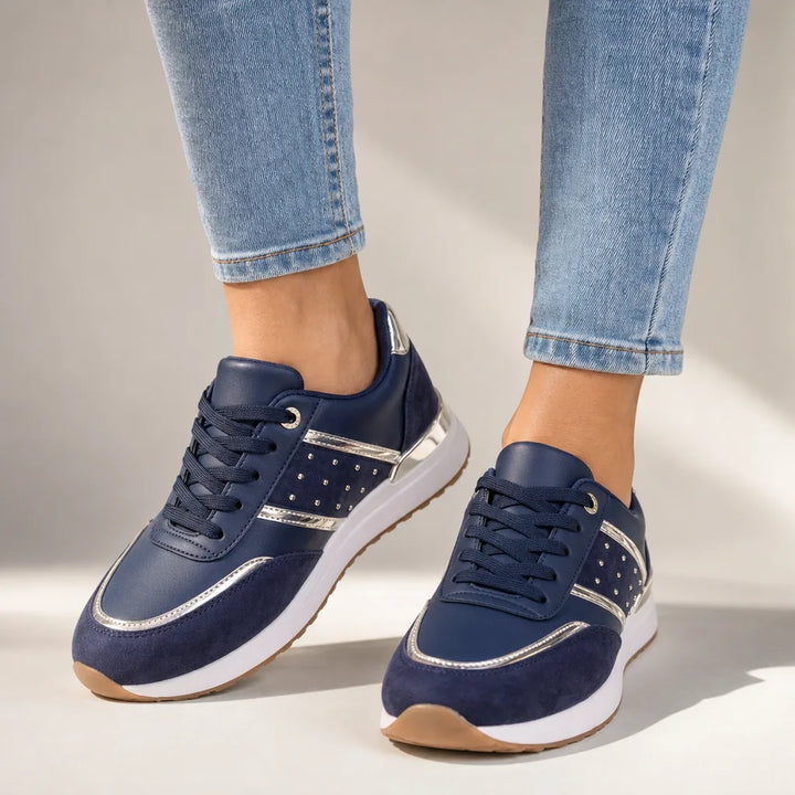 Syeda | Women's Orthopedic Wedge Sneakers  - Color:Navy Blue;Size:36