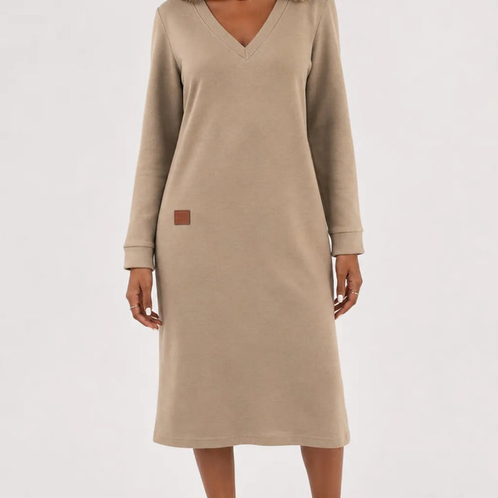 Sylvaine | Comfort Knit Shift Dress  - Color:Beige;Size:XS