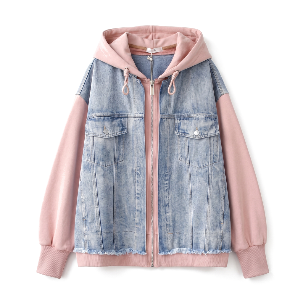 Sylvia  Layered Denim Jacket - Color:Pink;Size:M