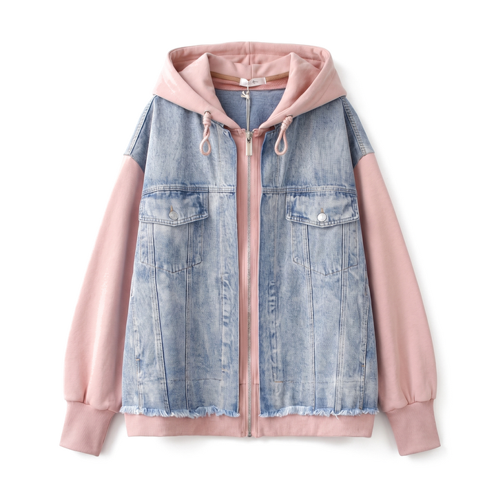 Sylvia  Layered Denim Jacket - Color:Pink;Size:M