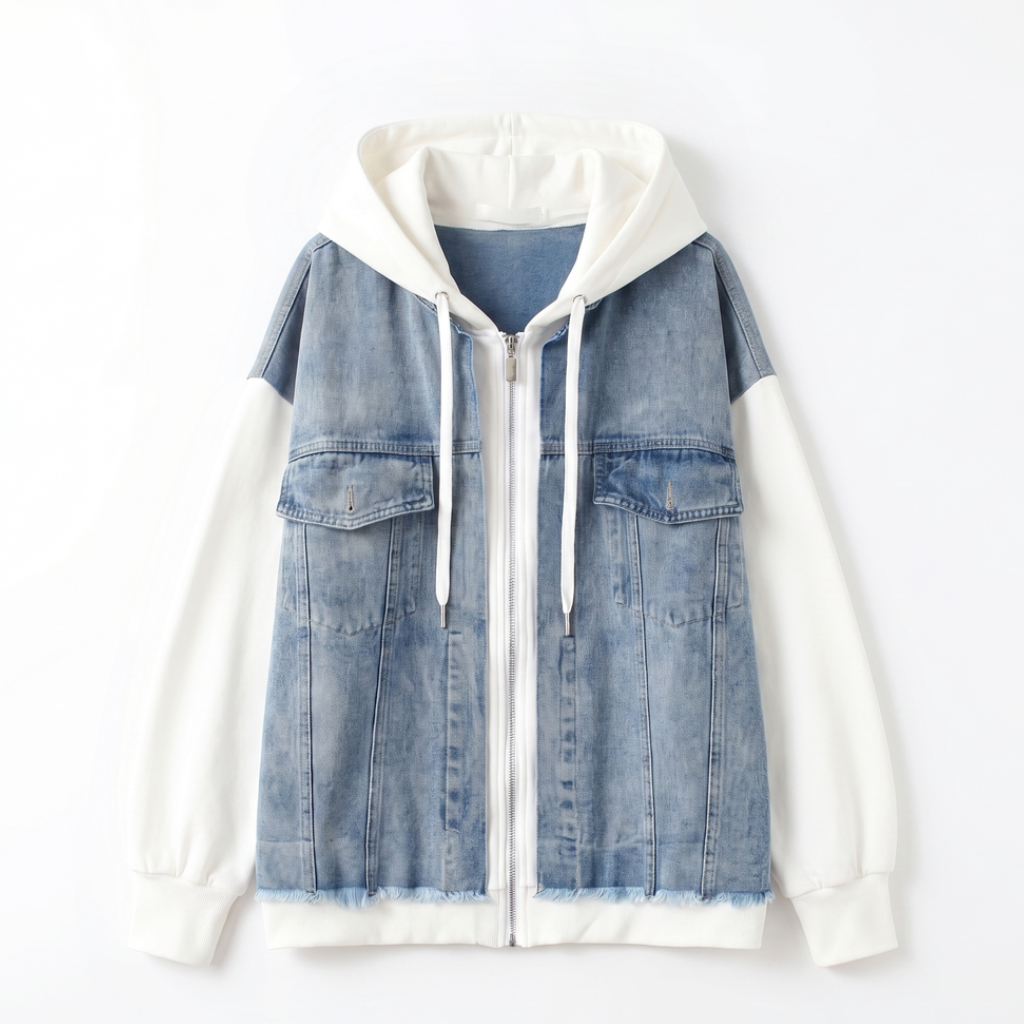 Sylvia  Layered Denim Jacket - Color:White;Size:M