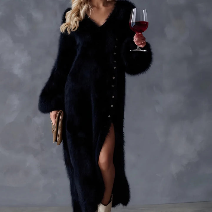Women's Black Sylvia | Women's Elegant Soft Fur Dress
