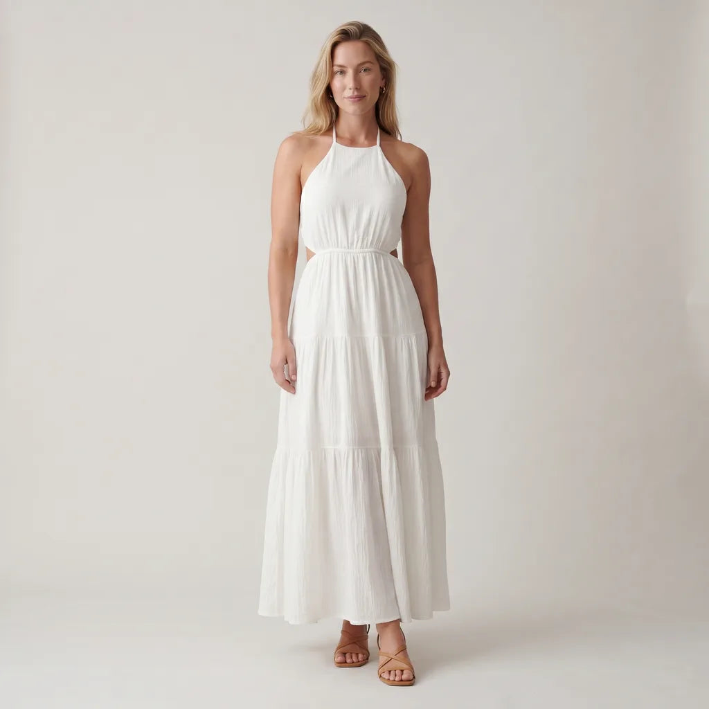 Tahlia Backless Dress - Color:Off-White;Size:XS