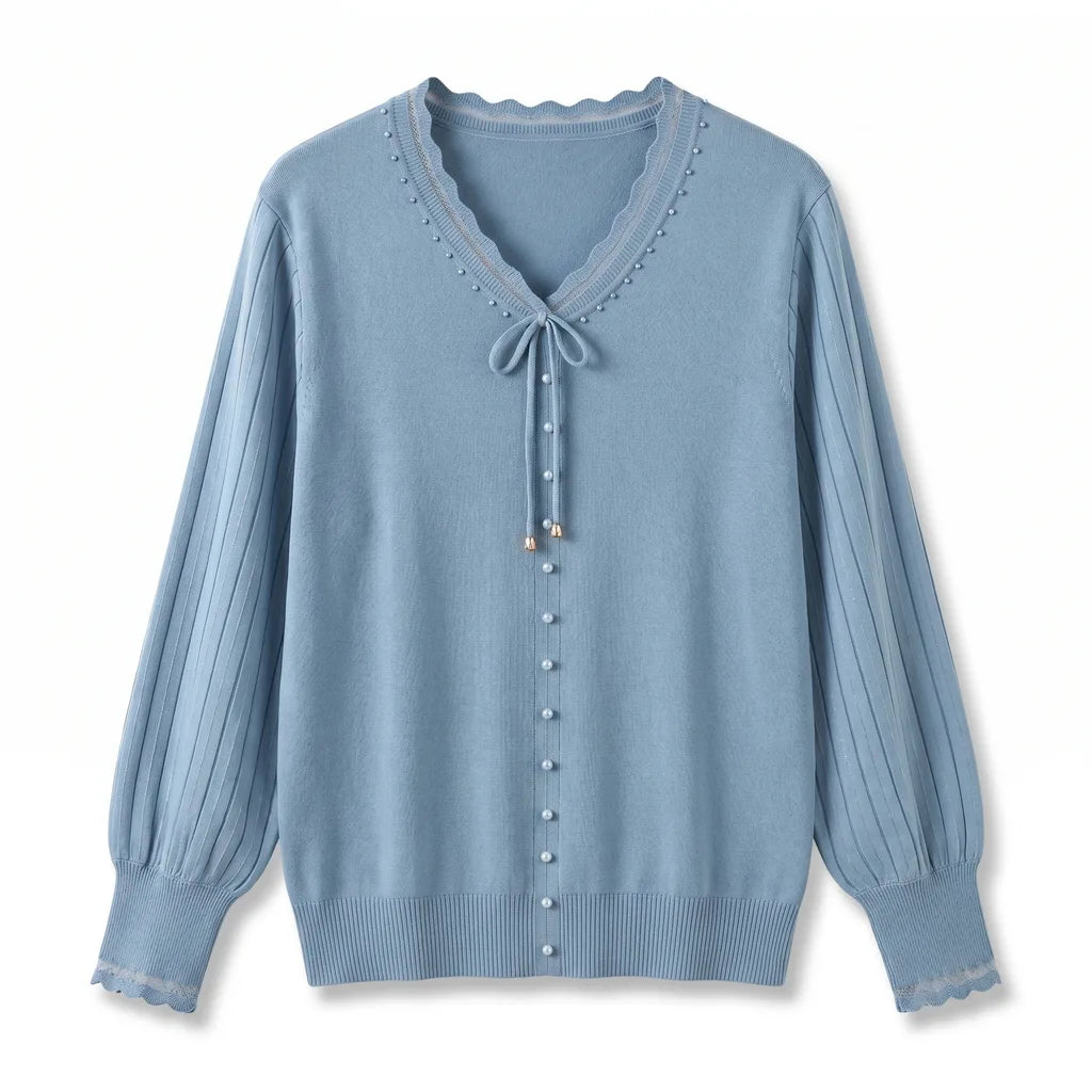 Tally V-Neck Knit Shirt - Color:Blue;Size:M