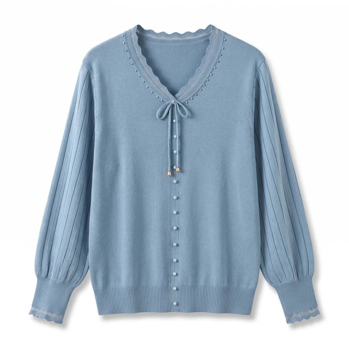 Tally V-Neck Knit Shirt - Color:Blue;Size:M