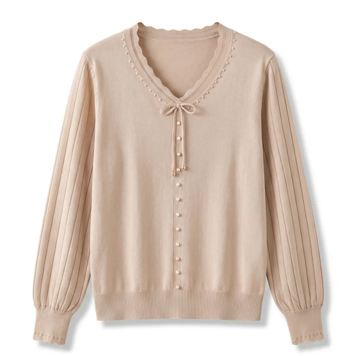Tally V-Neck Knit Shirt - Color:Cream;Size:M