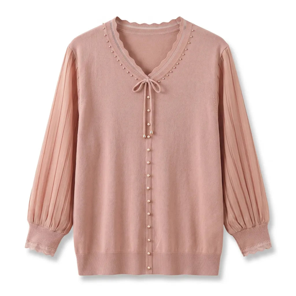 Tally V-Neck Knit Shirt - Color:Pink;Size:M