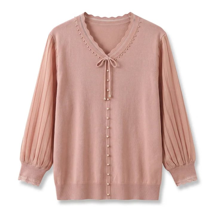 Tally V-Neck Knit Shirt - Color:Pink;Size:M