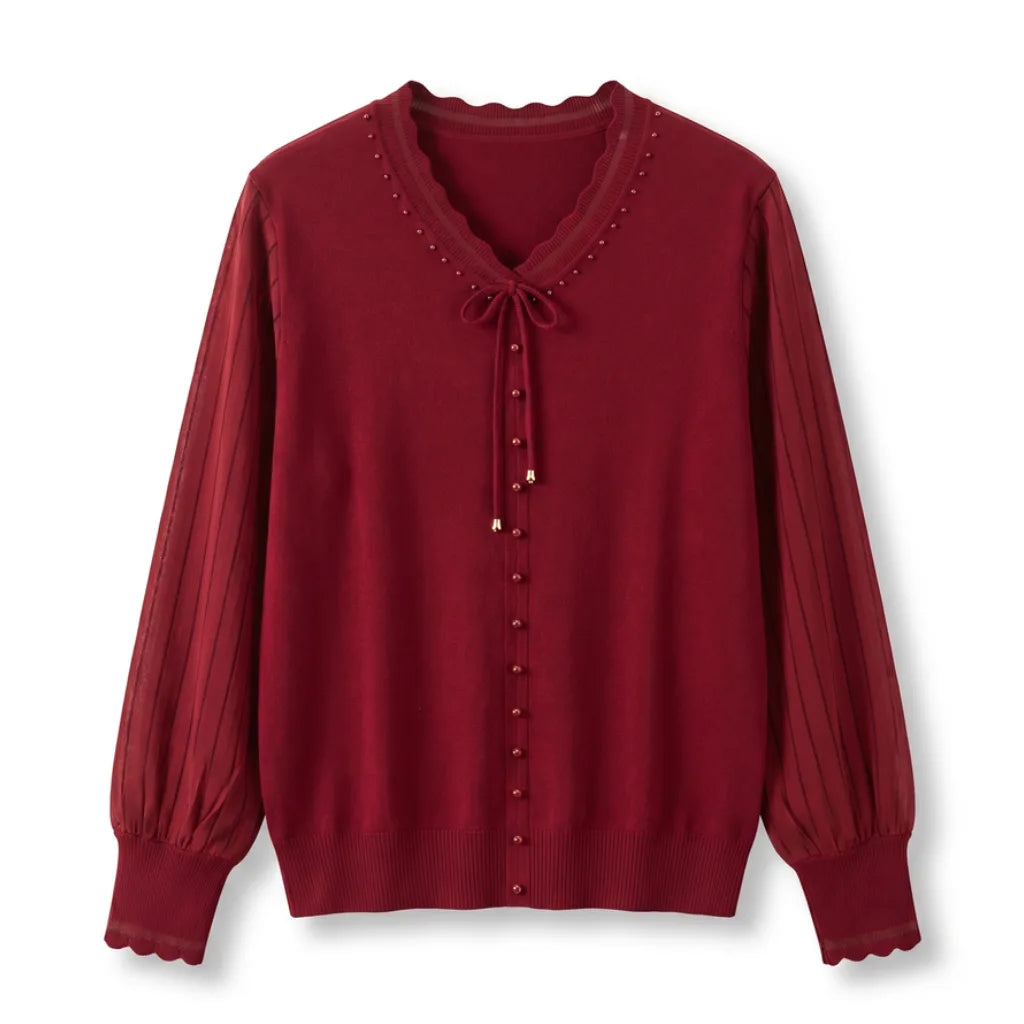 Tally V-Neck Knit Shirt - Color:Red;Size:M