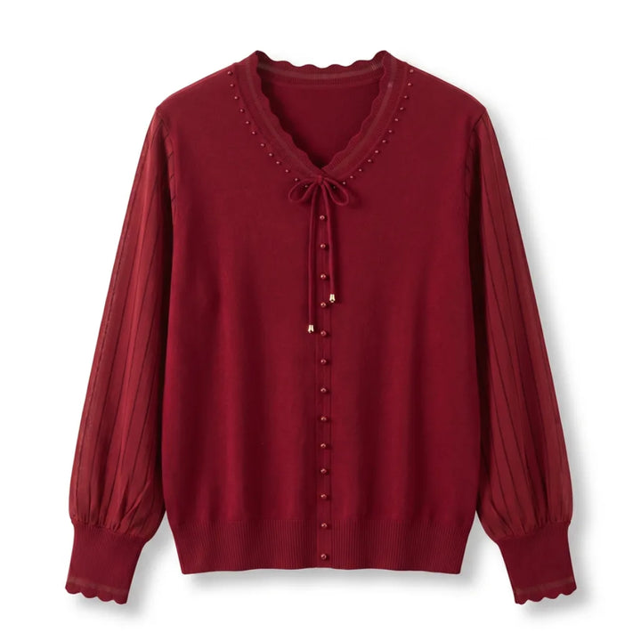 Tally V-Neck Knit Shirt - Color:Red;Size:M