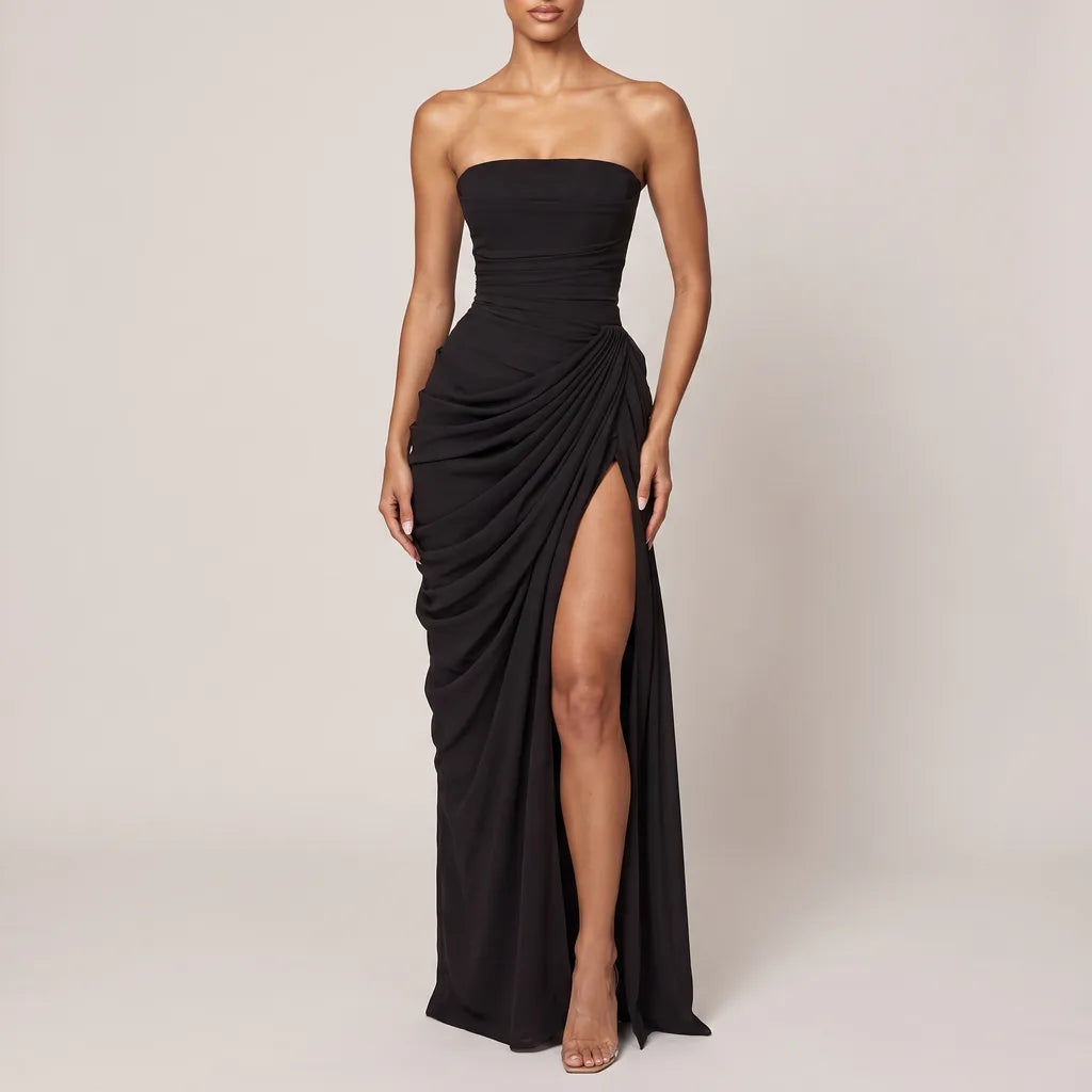 Tanya Ruched Strapless Dress - Color:Black;Size:S