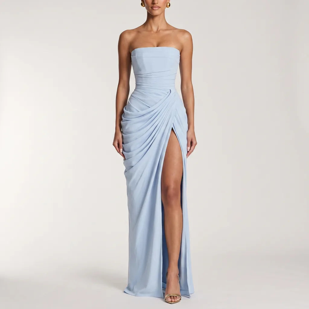 Tanya Ruched Strapless Dress - Color:Blue;Size:S