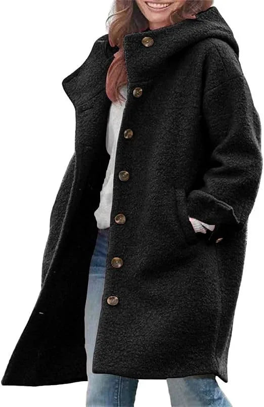 Teddy | Women's Elegant Winter Trench Coat - Color:Black;Size:XS