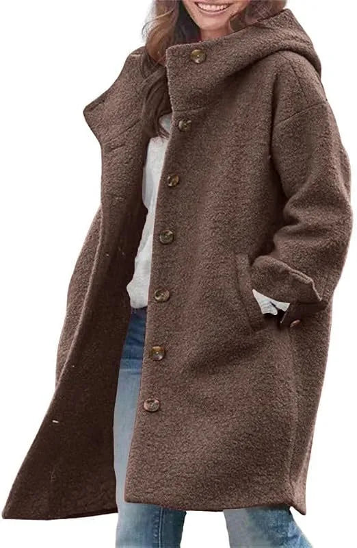 Teddy | Women's Elegant Winter Trench Coat - Color:Brown;Size:XS