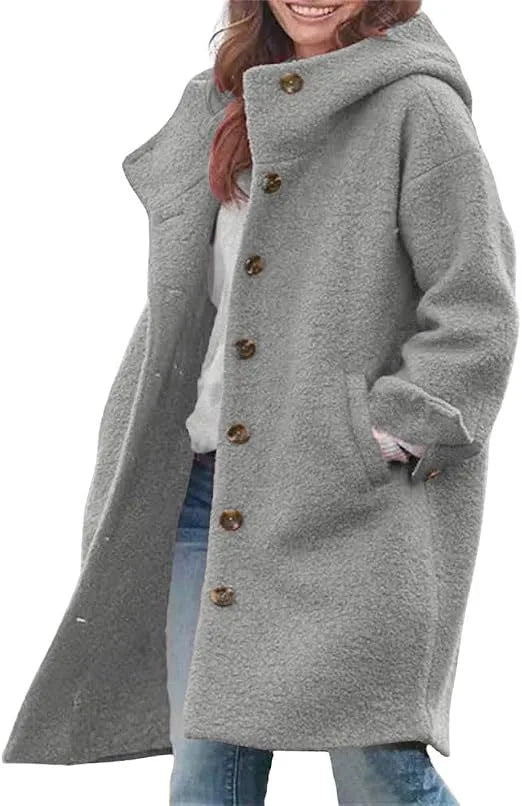 Teddy | Women's Elegant Winter Trench Coat - Color:Gray;Size:XS