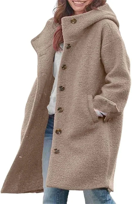 Teddy | Women's Elegant Winter Trench Coat - Color:Khaki;Size:XS