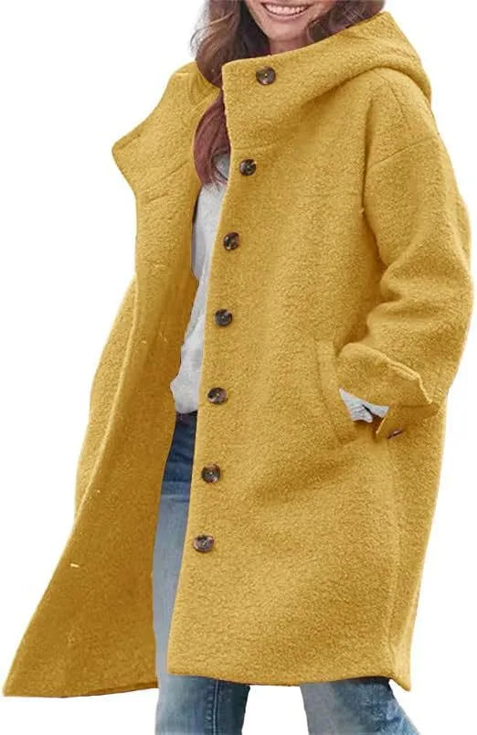 Teddy | Women's Elegant Winter Trench Coat - Color:Yellow;Size:XS