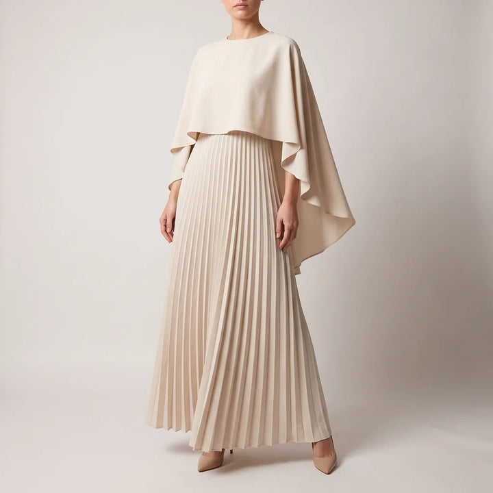 Tess Cape Overlay Dress - Color:Beige;Size:S
