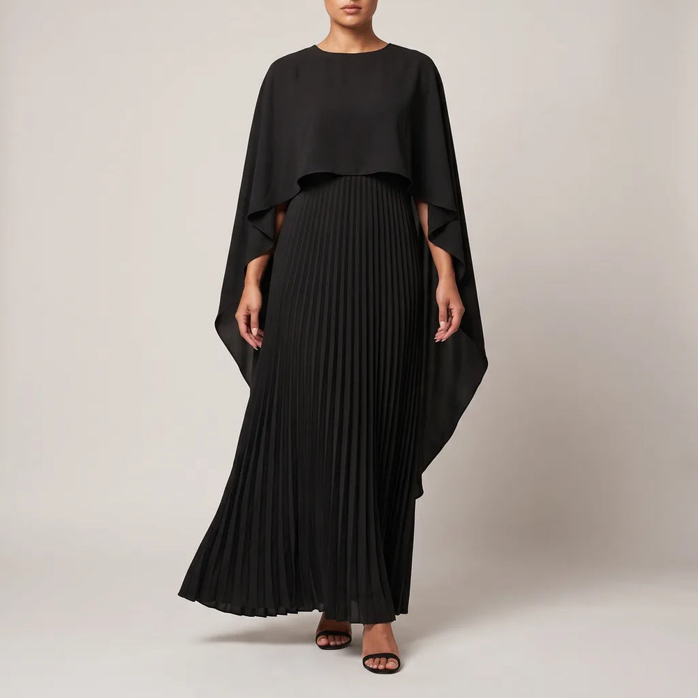 Tess Cape Overlay Dress - Color:Black;Size:S