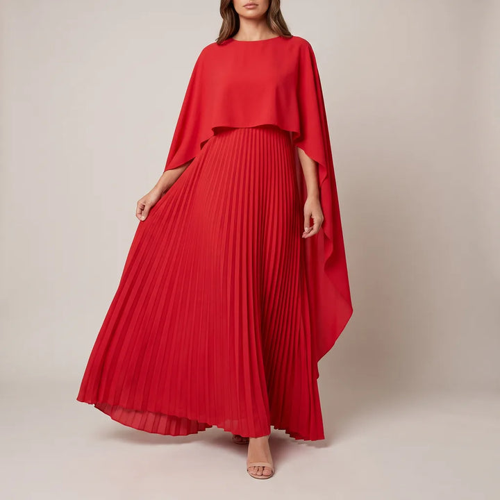 Tess Cape Overlay Dress - Color:Red;Size:S