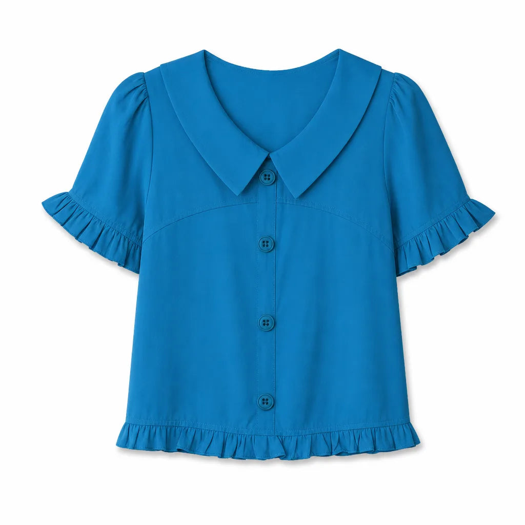 Tess Collar Blouse - Color:Blue;Size:S