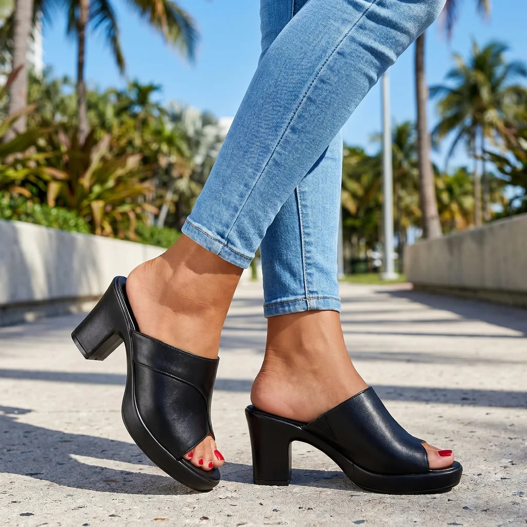 Women's Black Kennard Peep Toe Slides
