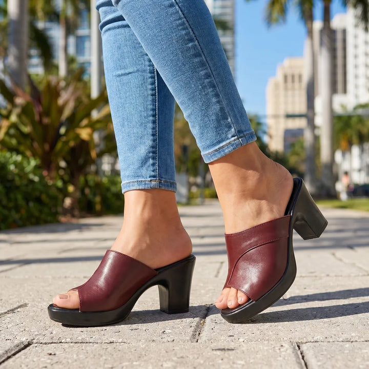 Women's Red Kennard Peep Toe Slides