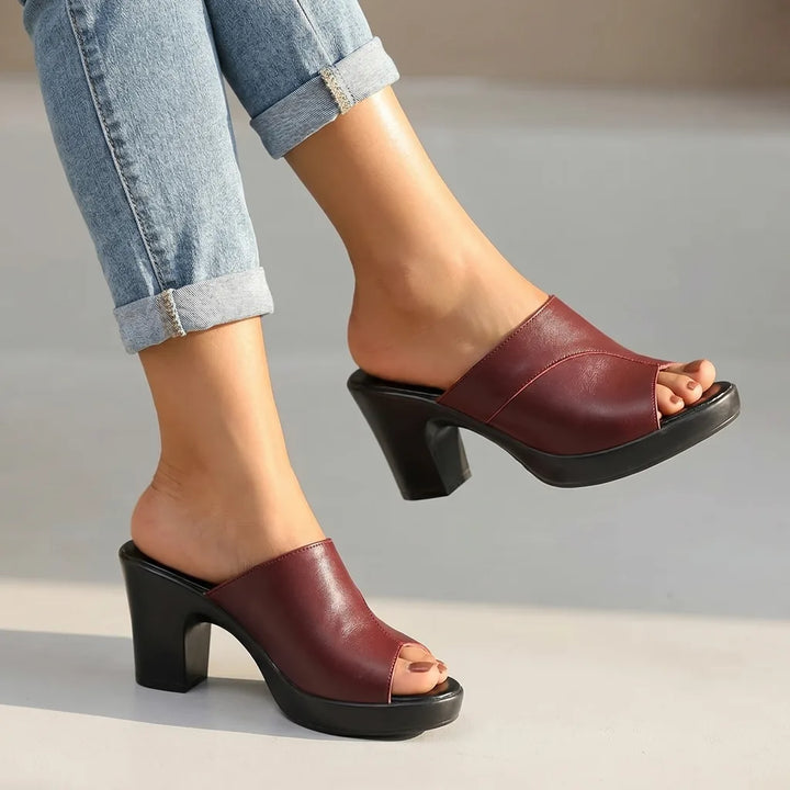 Tess Open Toe Slides - Color:Red;Size:35