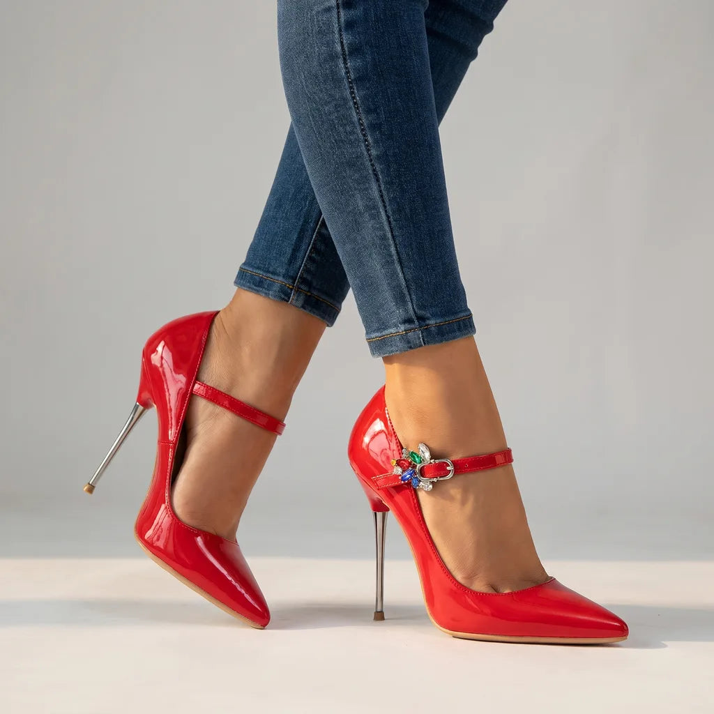 Thalia | Women's Mary Jane Stiletto High Heels - Color:Red;Size:35