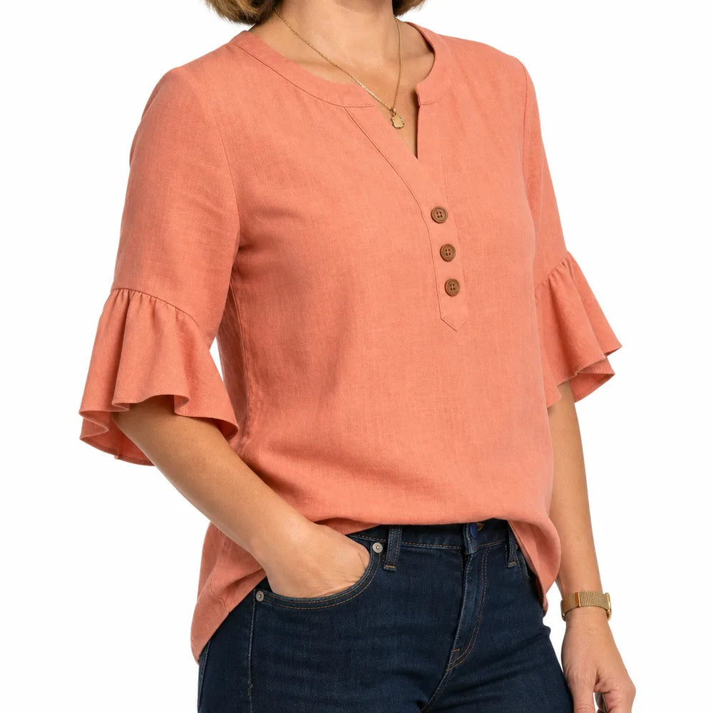 Women's Orange-Red Thayer Cotton Ruffle Blouse