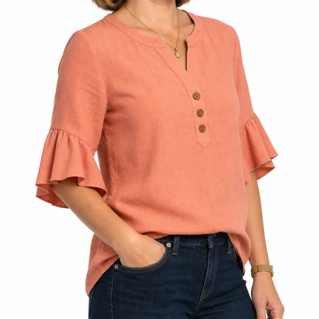 Women's Orange-Red Thayer Cotton Ruffle Blouse