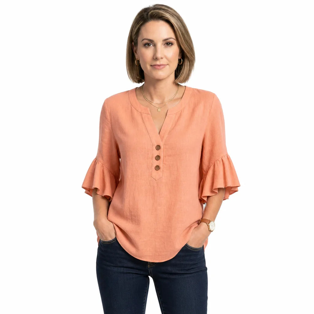 Women's Orange-Red Thayer Cotton Ruffle Blouse