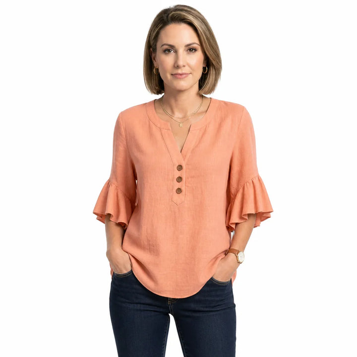 Women's Orange-Red Thayer Cotton Ruffle Blouse
