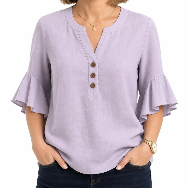 Thayer | Womens Ruffle Sleeve Blouse - Color:Purple;Size:XS