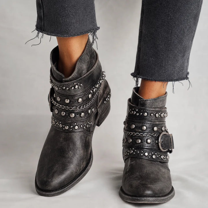 Thea | Women's Fall Brown Western Ankle Boots - Color:Black;Size:36