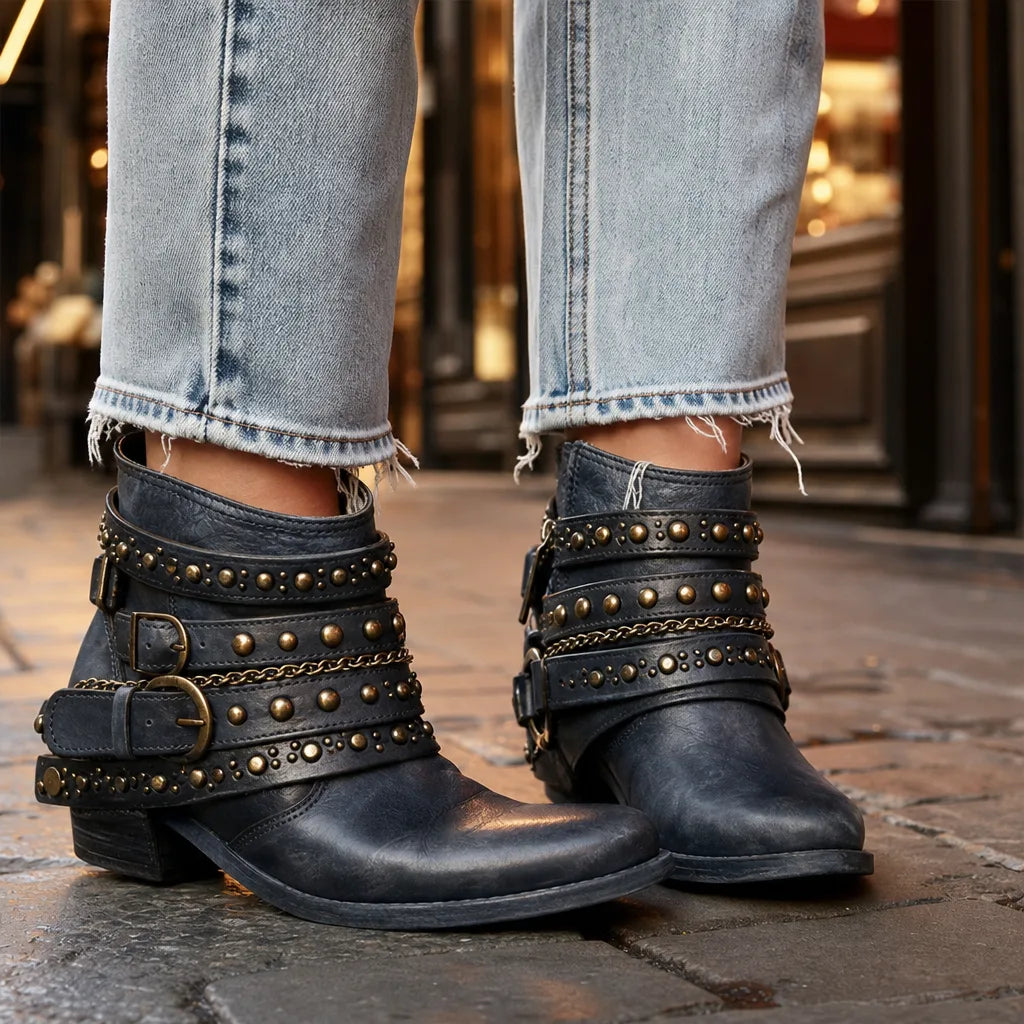 Women's Blue Rathbone Chunky Ankle Boots