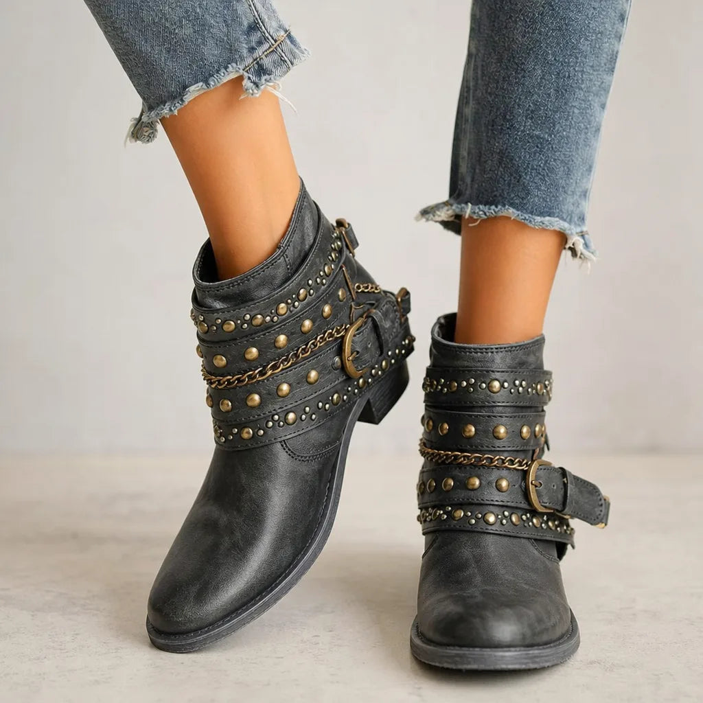Thea | Women's Fall Brown Western Ankle Boots - Color:Blue;Size:36