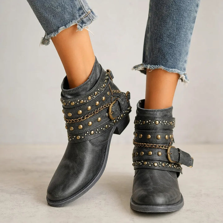 Thea | Women's Fall Brown Western Ankle Boots - Color:Blue;Size:36
