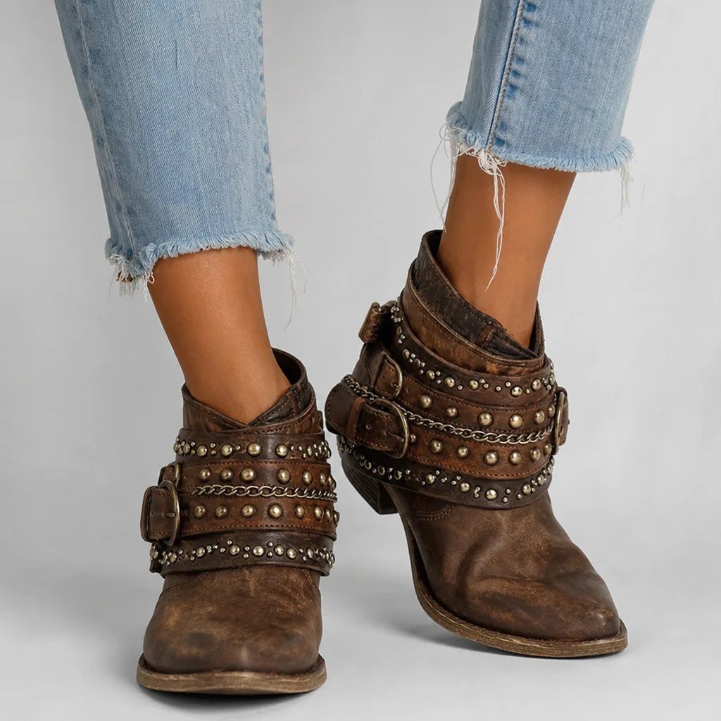 Thea | Women's Fall Brown Western Ankle Boots - Color:Brown;Size:36