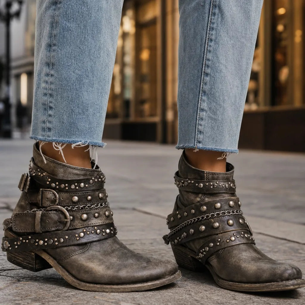 Thea | Women's Fall Brown Western Ankle Boots - Color:Green;Size:36