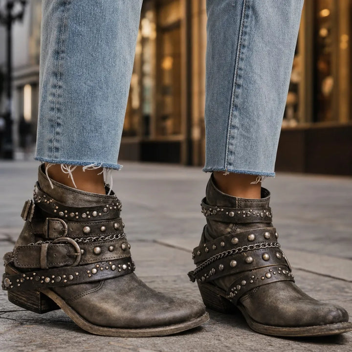 Thea | Women's Fall Brown Western Ankle Boots - Color:Green;Size:36