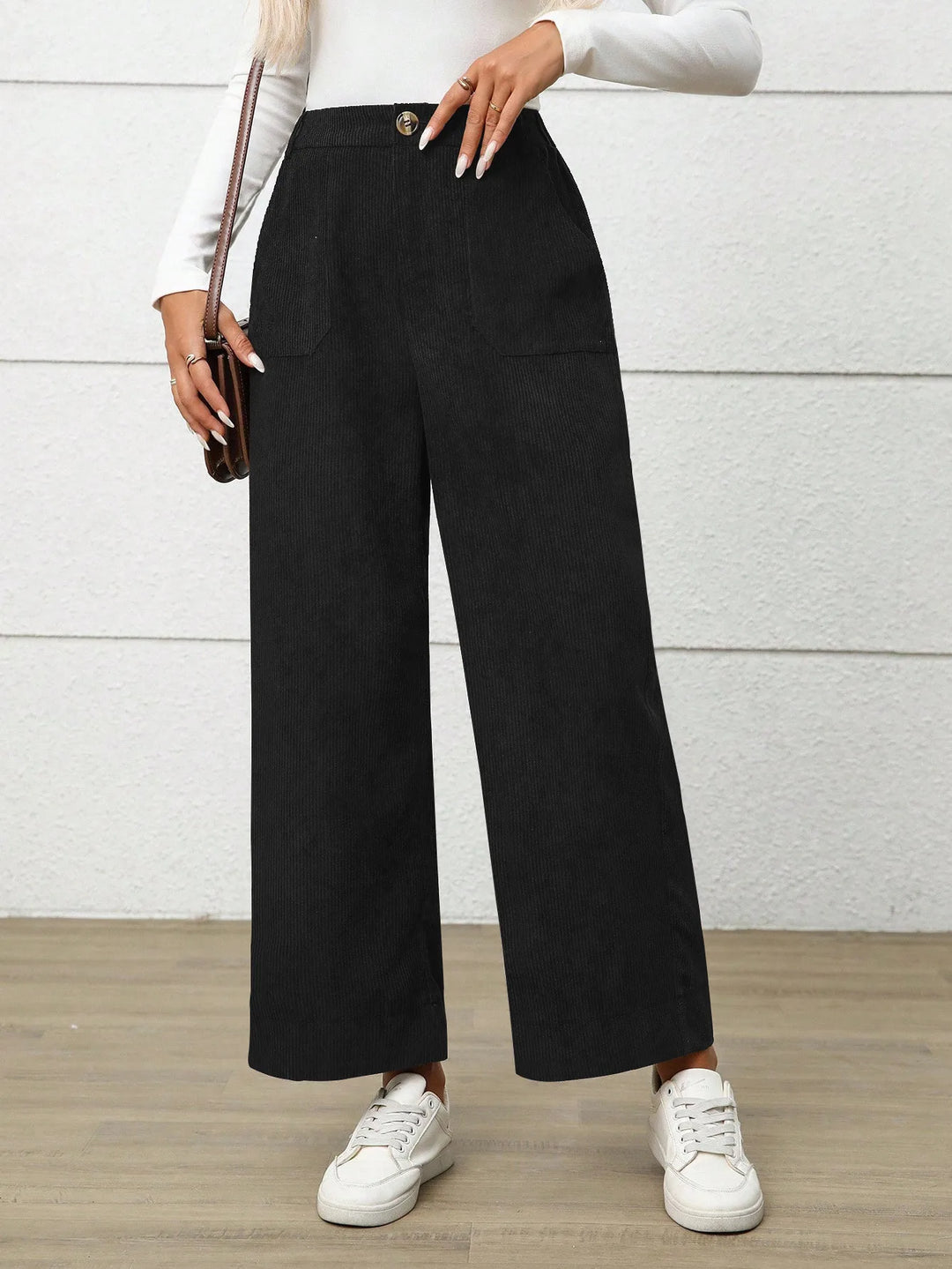 Thea | Women's High Waist Wide Leg Pants - Color:Black;Size:XS