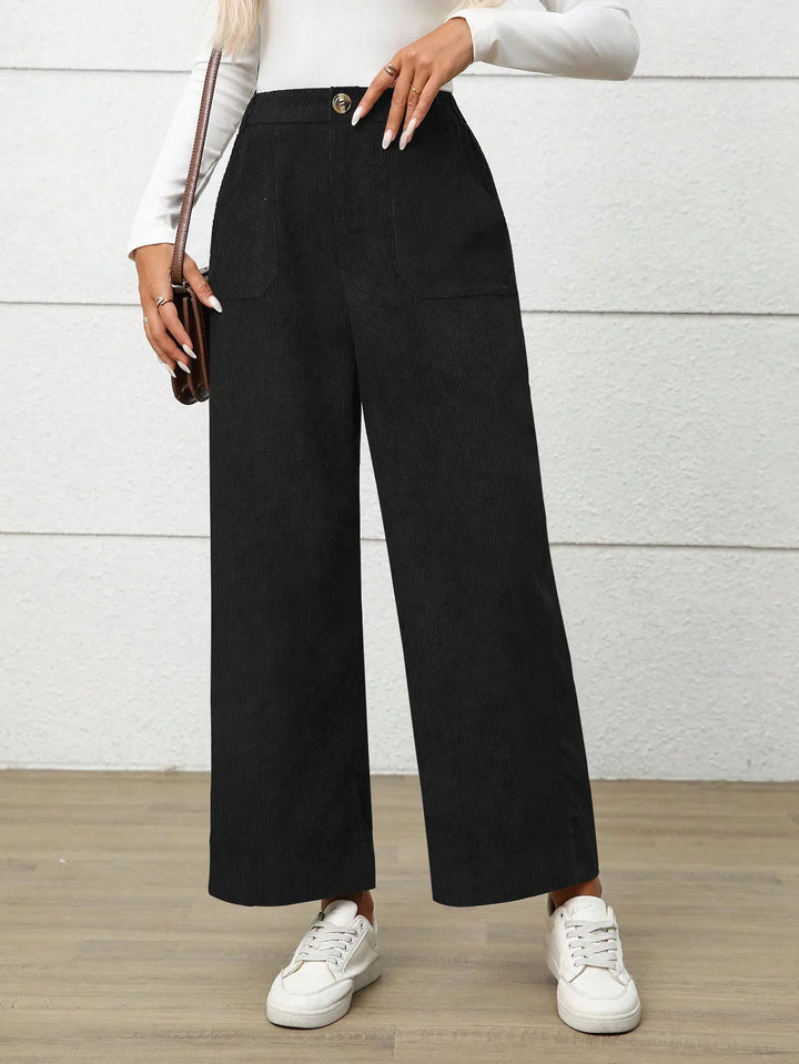 Thea | Women's High Waist Wide Leg Pants - Color:Black;Size:XS