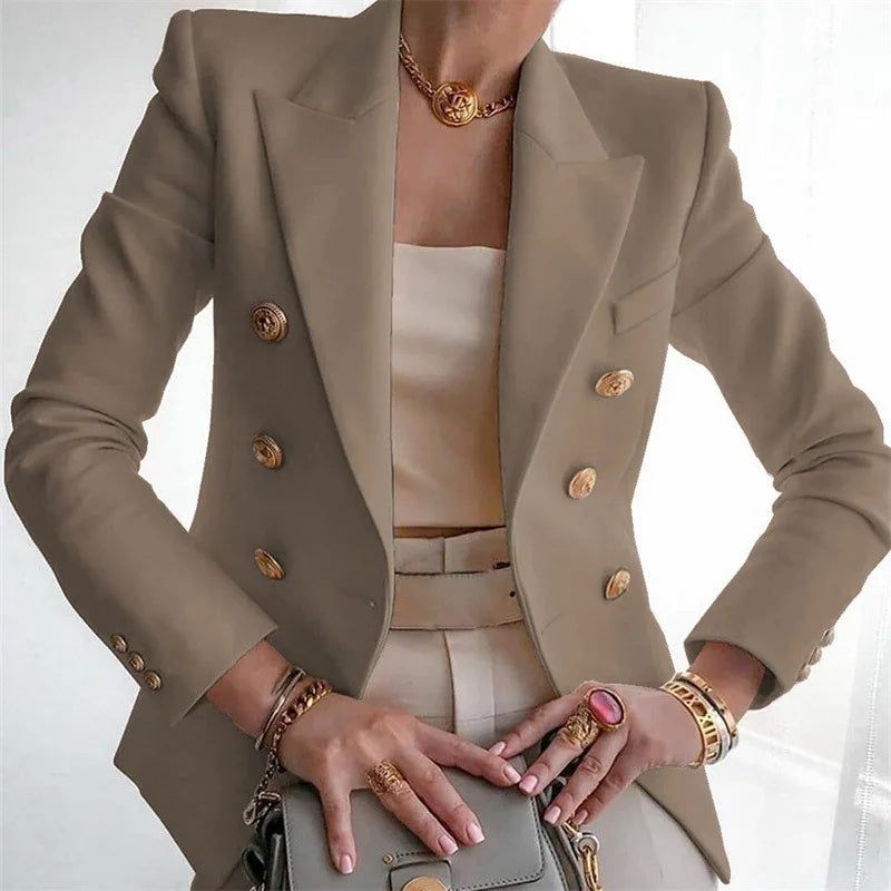 Theodora | Women's Breasted Luxury Blazer - Size:XS;Color:Khaki