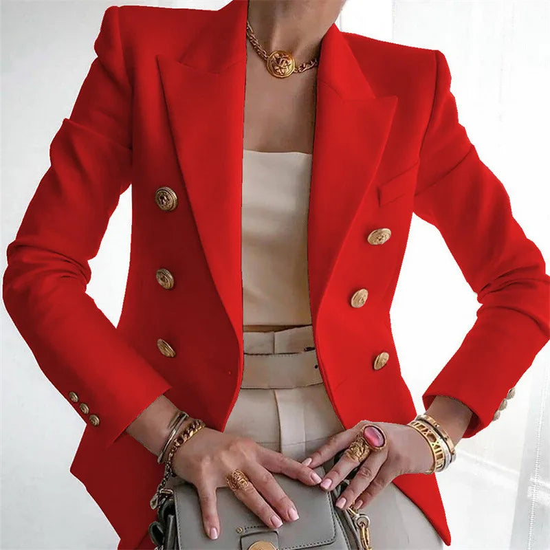 Theodora | Women's Breasted Luxury Blazer - Size:XS;Color:Red