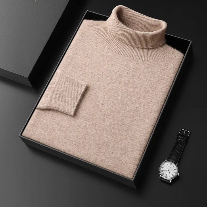 Theodore | Men's Cashmere Turtleneck Sweater - Color:Beige;Size:M