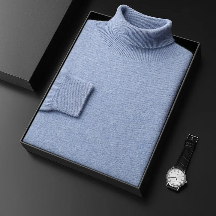 Theodore | Men's Cashmere Turtleneck Sweater - Color:Light Blue;Size:M